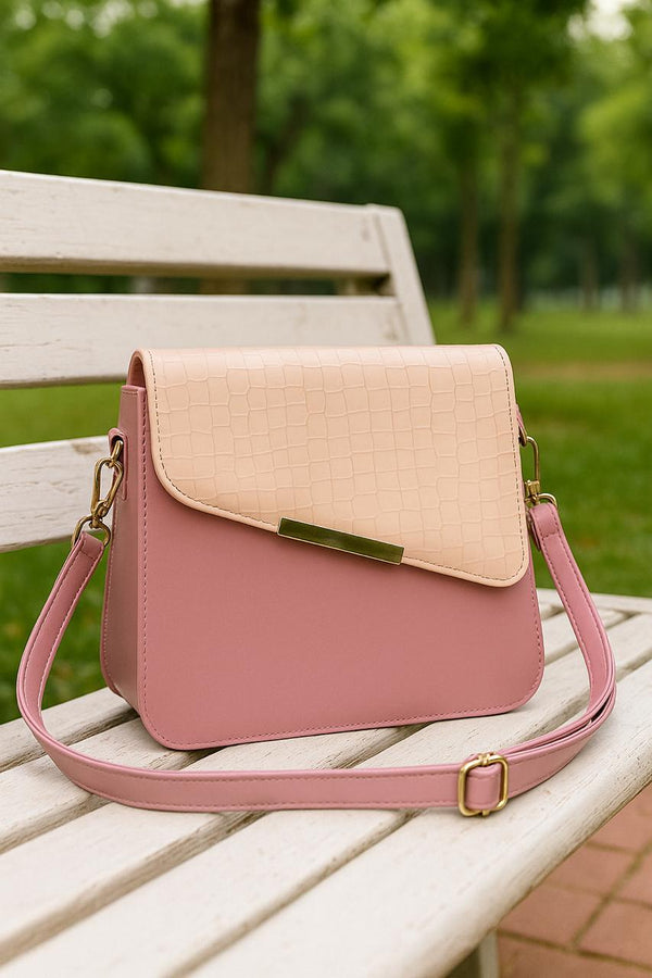 Elegant Two-Tone Crossbody Bag – Stylish & Beige Faux Leather Purse for Women