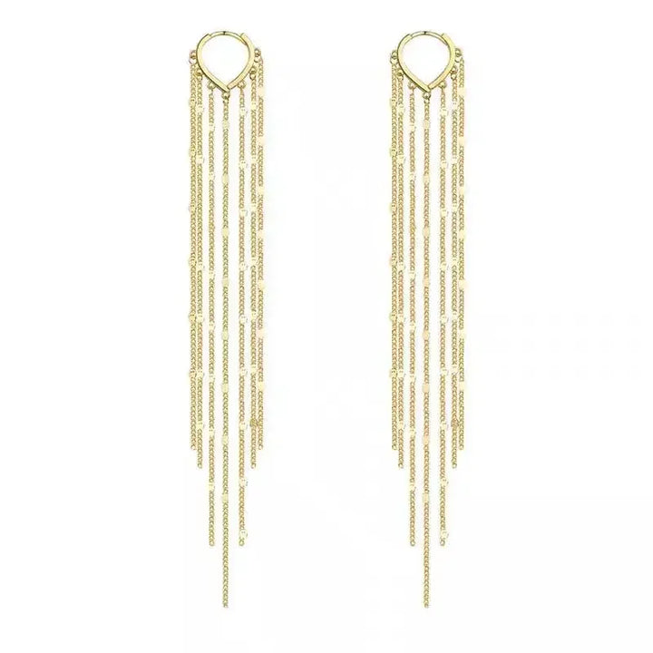 Gold Color Light Luxury Long Tassel Hoop Earrings Female Temperament Love Heart Dangle Earrings Handmade Jewelry Wedding Gift