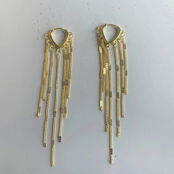 Gold Color Light Luxury Long Tassel Hoop Earrings Female Temperament Love Heart Dangle Earrings Handmade Jewelry Wedding Gift