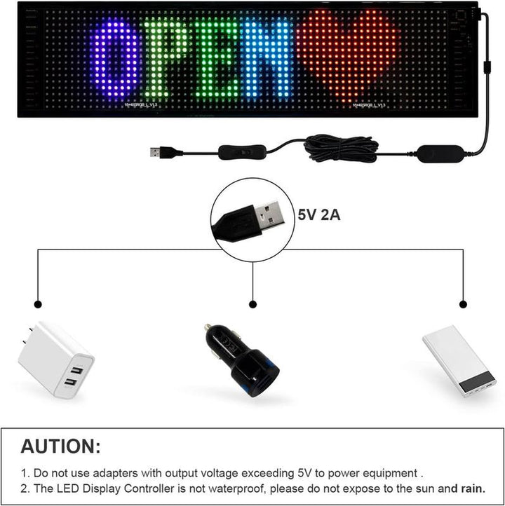 Scrolling Huge Bright Advertising LED Signs, Flexible USB 5V LED Store Sign Bluetooth App Control Custom Text Pattern Animation Programmable LED Display for Store Car Bar Hotel