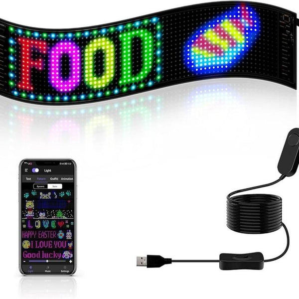 Scrolling Huge Bright Advertising LED Signs, Flexible USB 5V LED Store Sign Bluetooth App Control Custom Text Pattern Animation Programmable LED Display for Store Car Bar Hotel